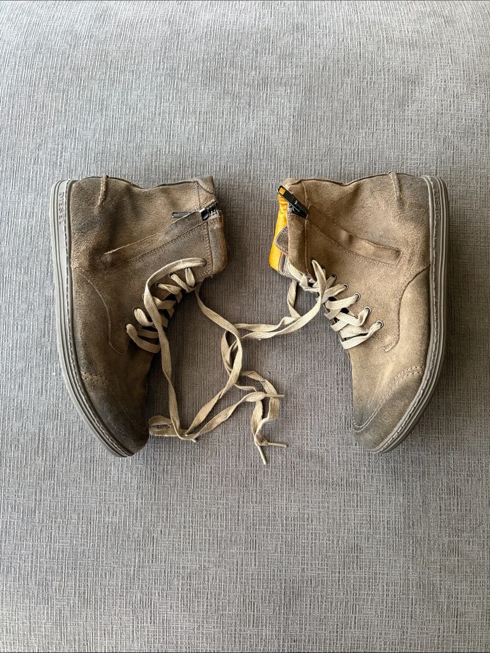Diesel Brown Suede Lace-Up Boots with Yellow Interior